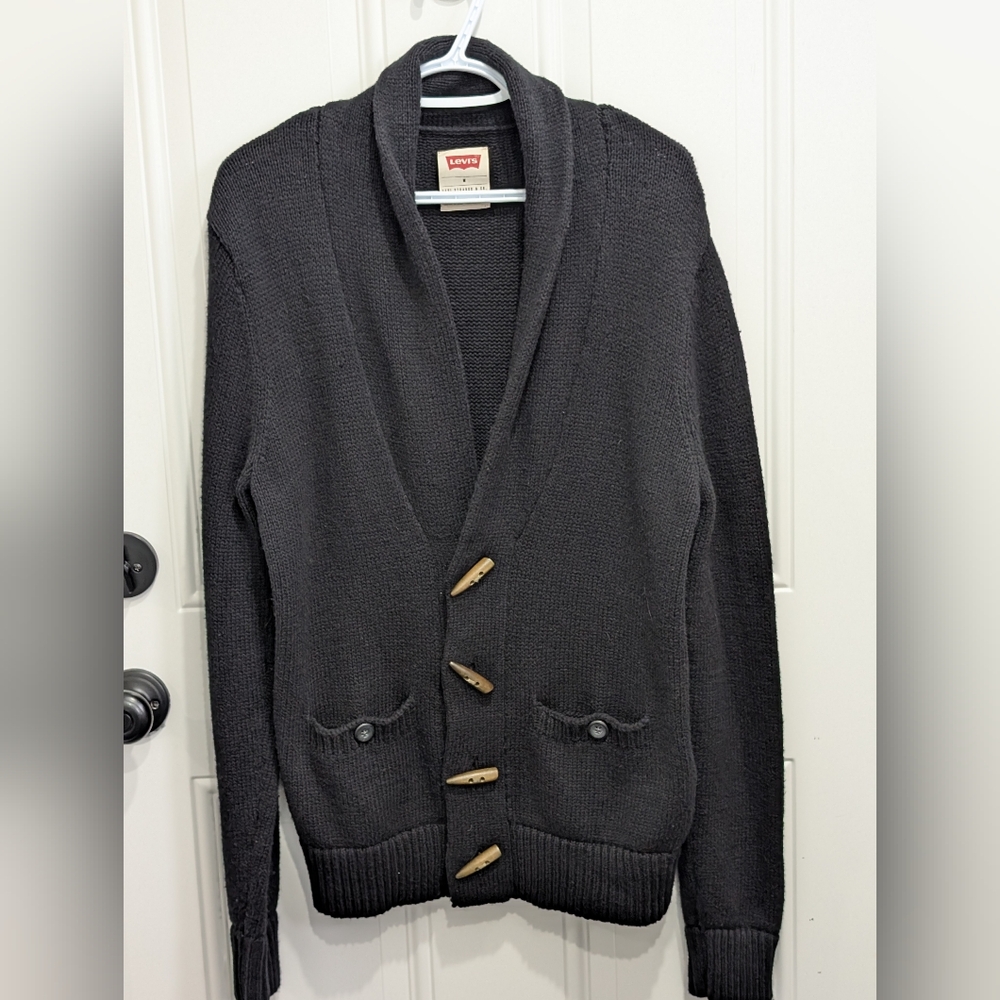 Levi's Men's Black Cardigan with Natural Buttons Medium
